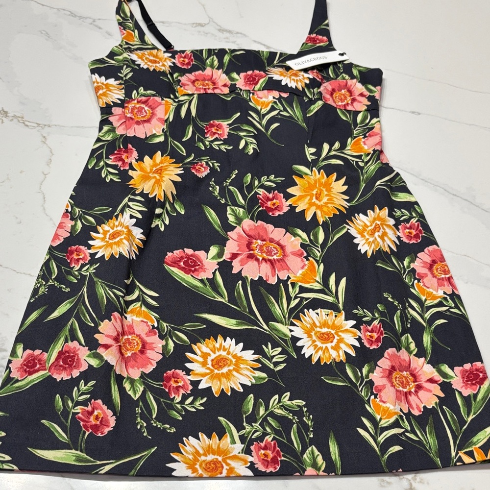 Olivaceous Floral Black Dress with Pink and Yellow Accents - Picture 1 of 9